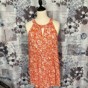 Jane and Delancey Vibrant Orange and White Floral Halter Tunic Top